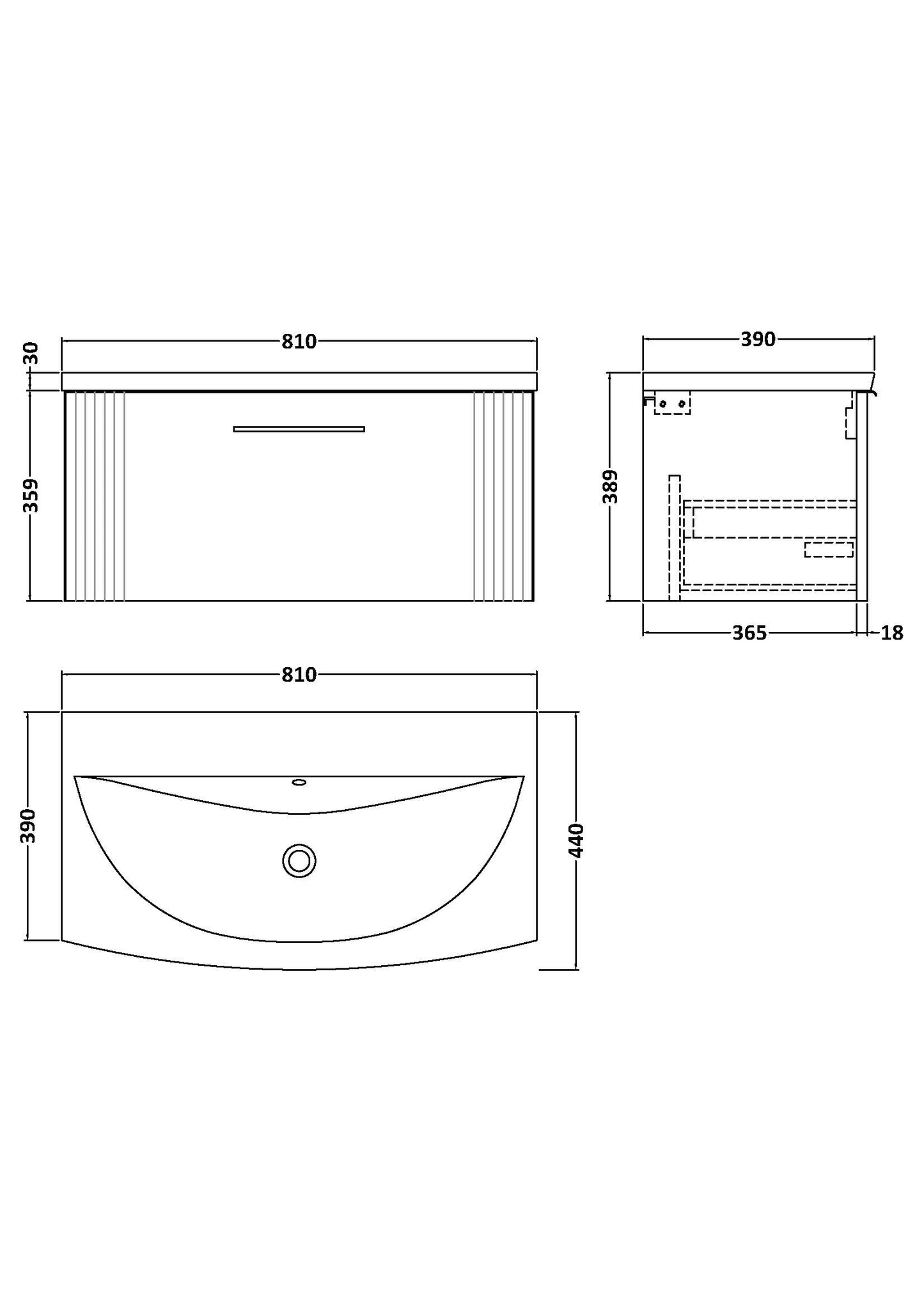 NUIE 800mm Wall Hung Single Drawer Vanity & Basin 4