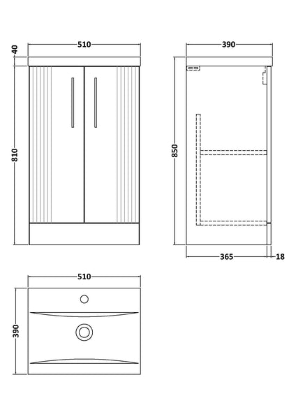 NUIE 500mm Floor Standing 2 Door Vanity & Basin 1