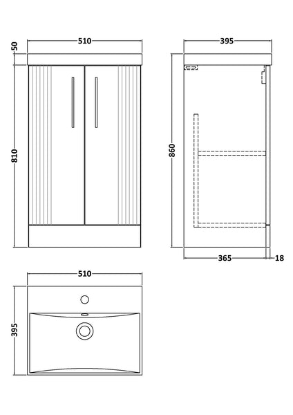 NUIE 500mm Floor Standing 2 Door Vanity & Basin 3