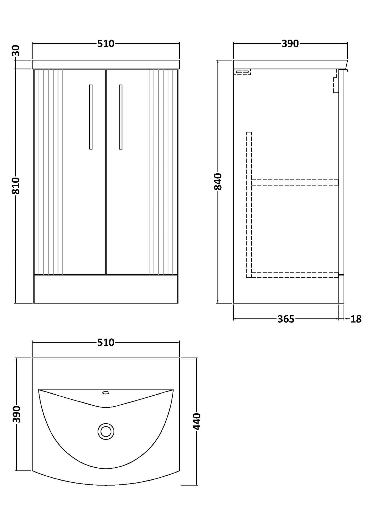 NUIE 500mm Floor Standing 2 Door Vanity & Basin 4