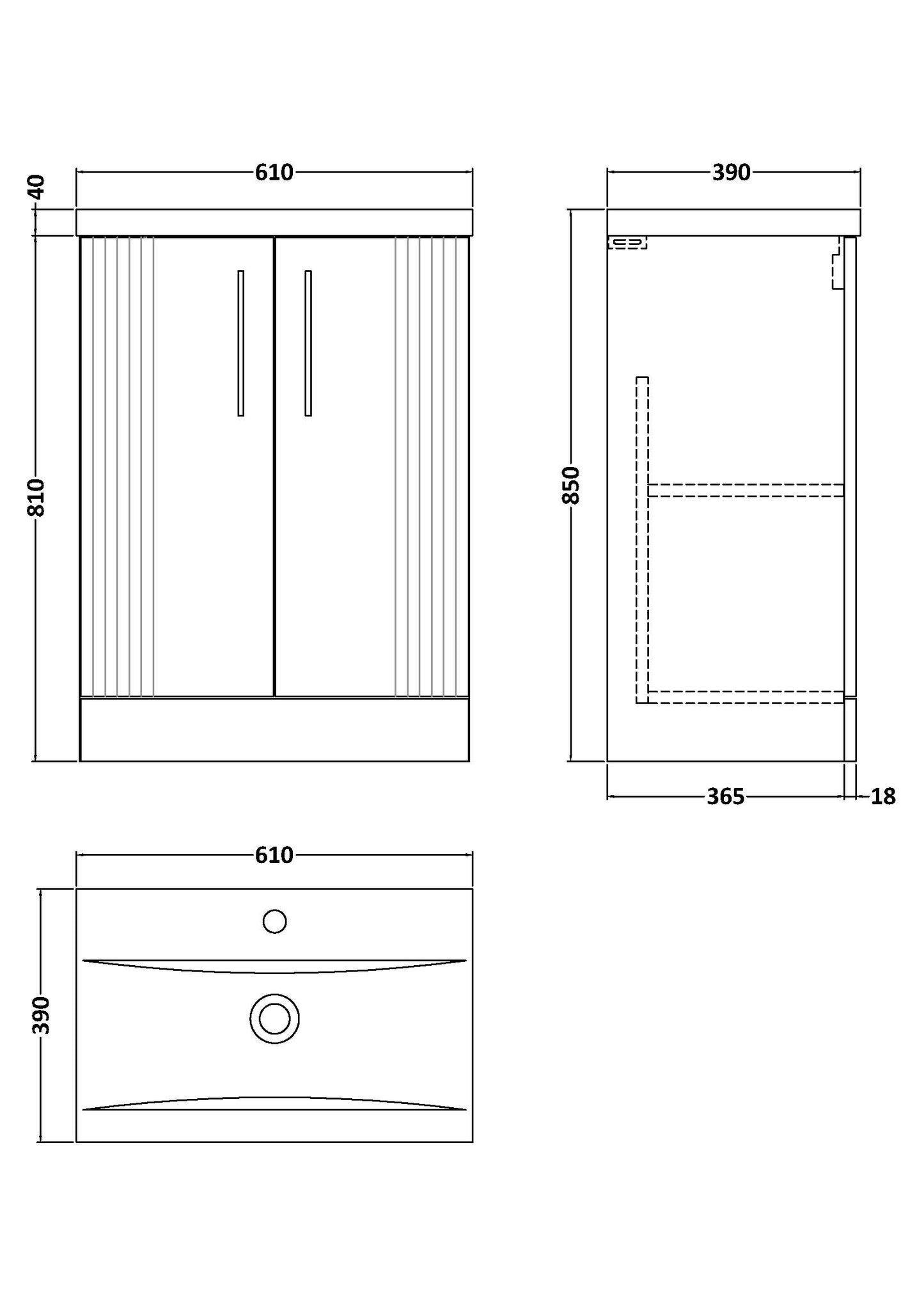 NUIE 600mm Floor Standing 2 Door Vanity & Basin 1