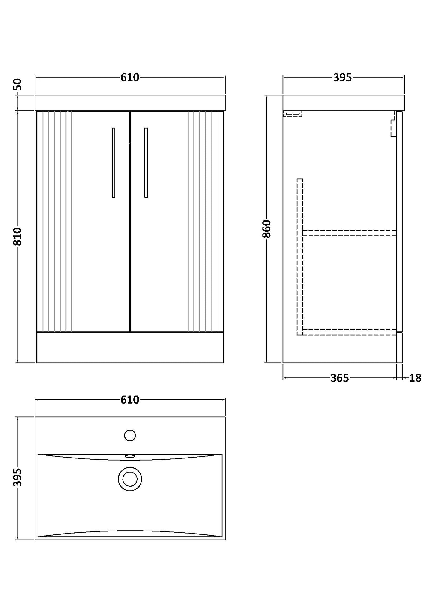 NUIE 600mm Floor Standing 2 Door Vanity & Basin 3