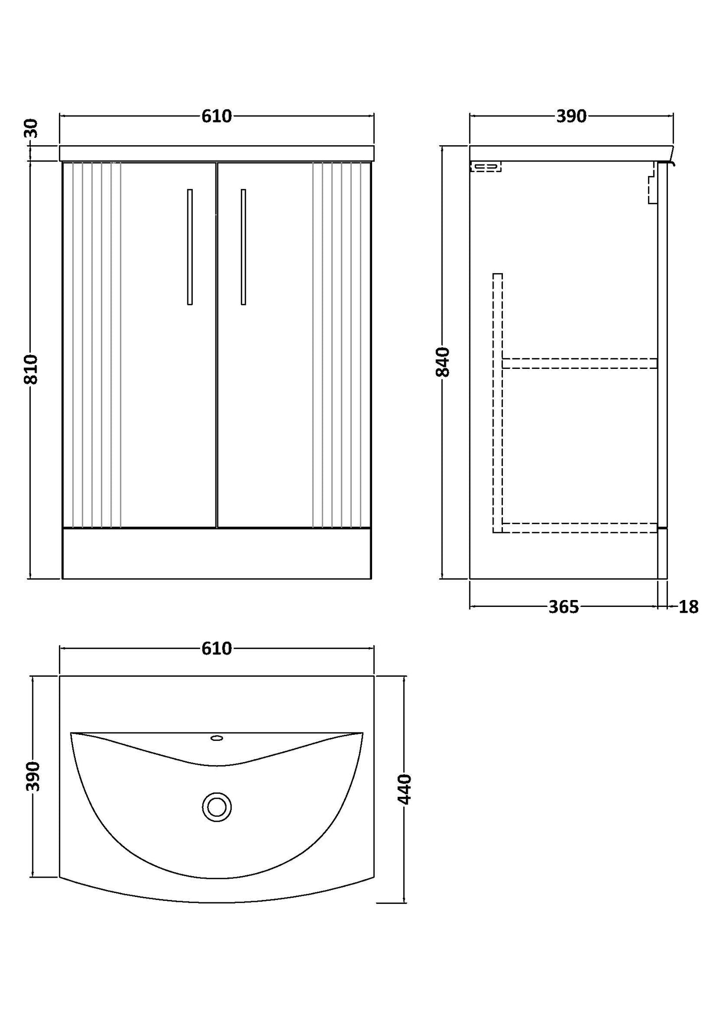 NUIE 600mm Floor Standing 2 Door Vanity & Basin 4