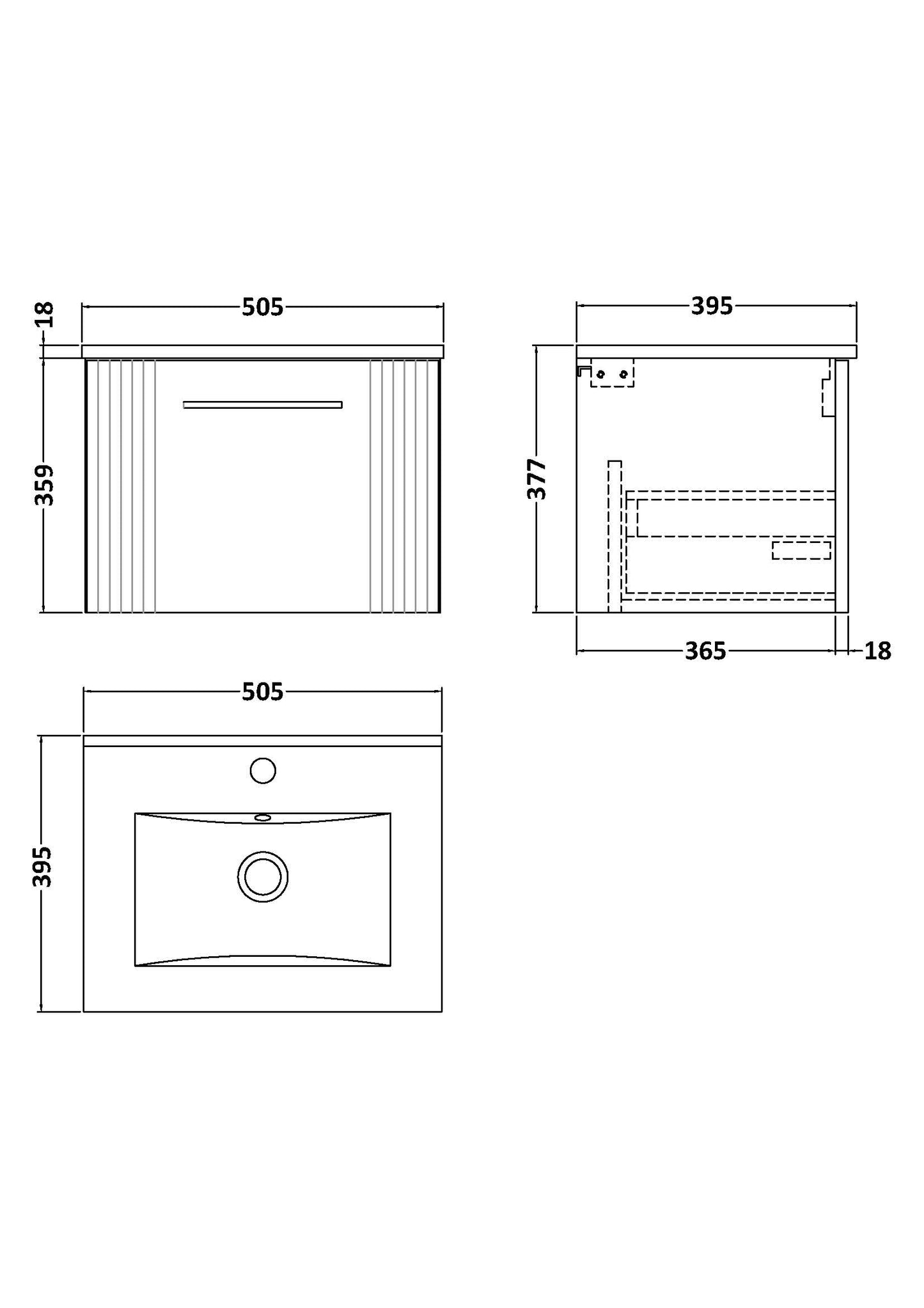 NUIE 500mm Wall Hung Single Drawer Vanity & Basin 2