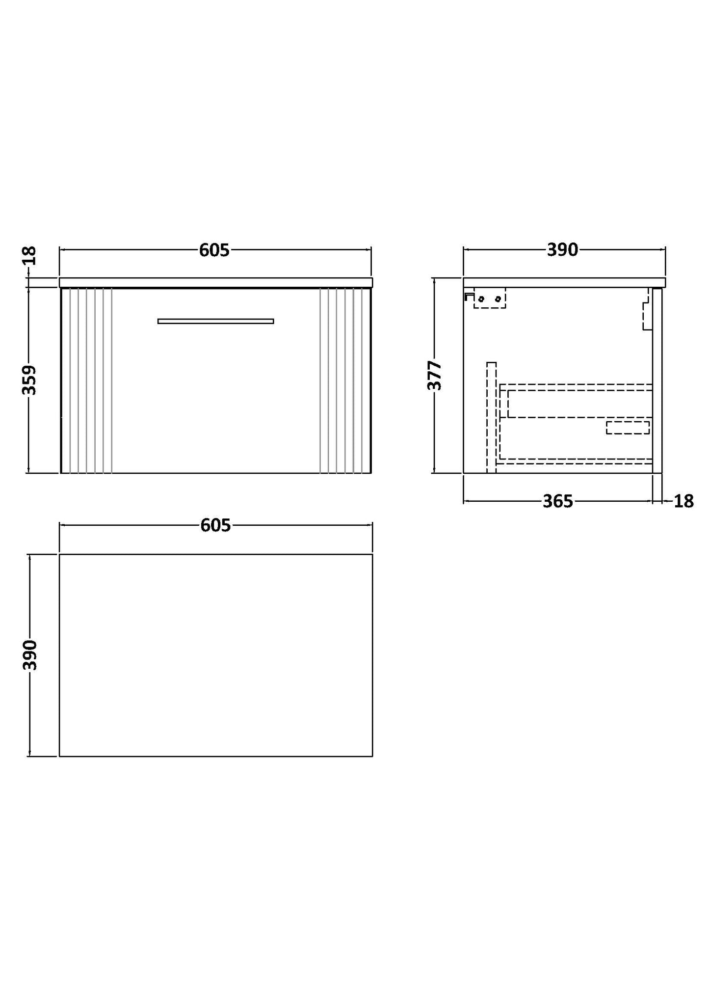 NUIE 600mm Wall Hung Single Drawer Vanity & Worktop