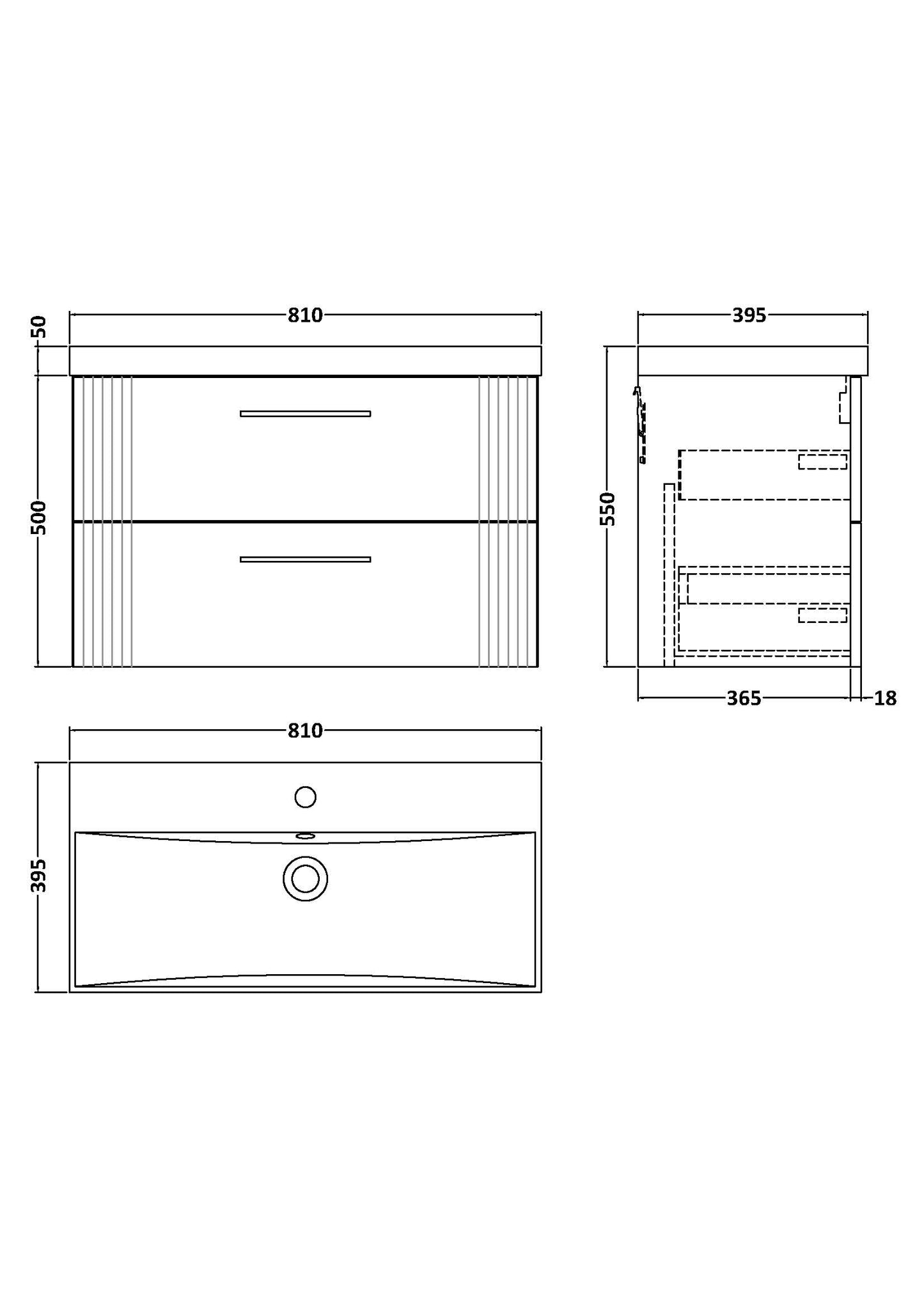 NUIE 800mm Wall Hung 2 Drawer Vanity & Basin 3