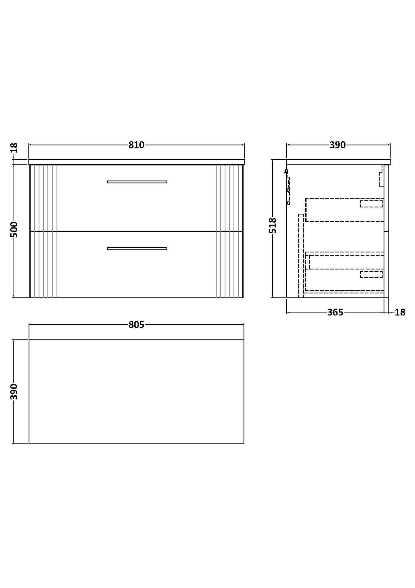 NUIE 800mm Wall Hung 2 Drawer Vanity & Worktop