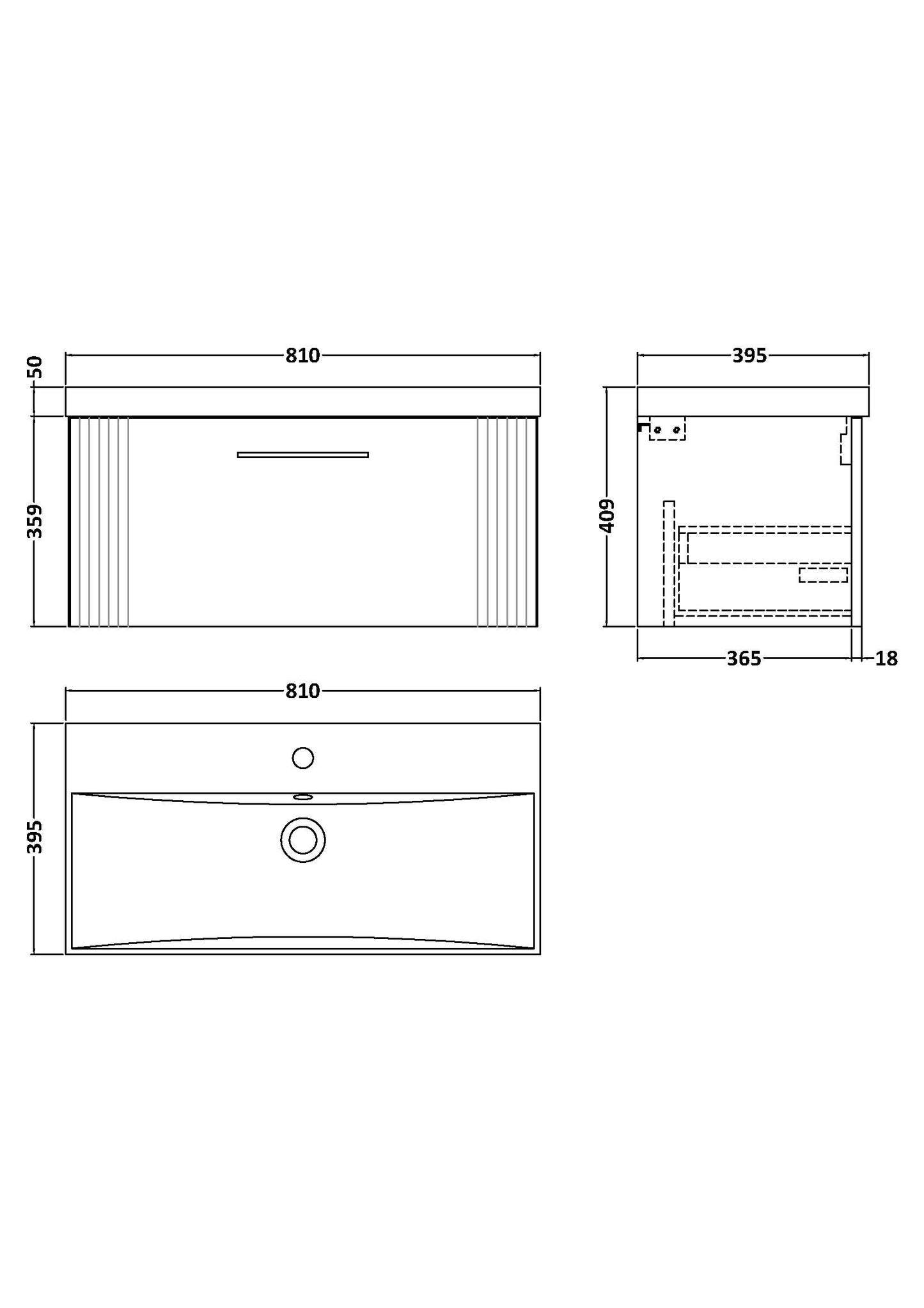 NUIE 800mm Wall Hung Single Drawer Vanity & Basin 3