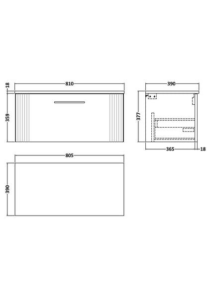 NUIE 800mm Wall Hung Single Drawer Vanity & Worktop