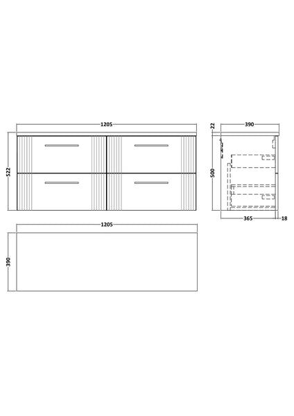 NUIE 1200 Wall Hung 4-Drawer Vanity & Laminate Worktop