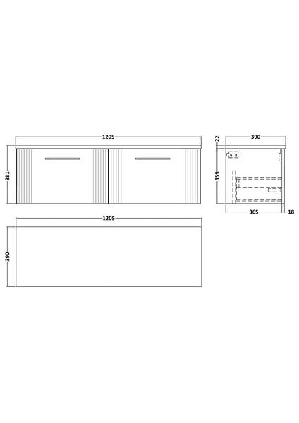NUIE 1200 Wall Hung 2-Drawer Vanity & Laminate Worktop