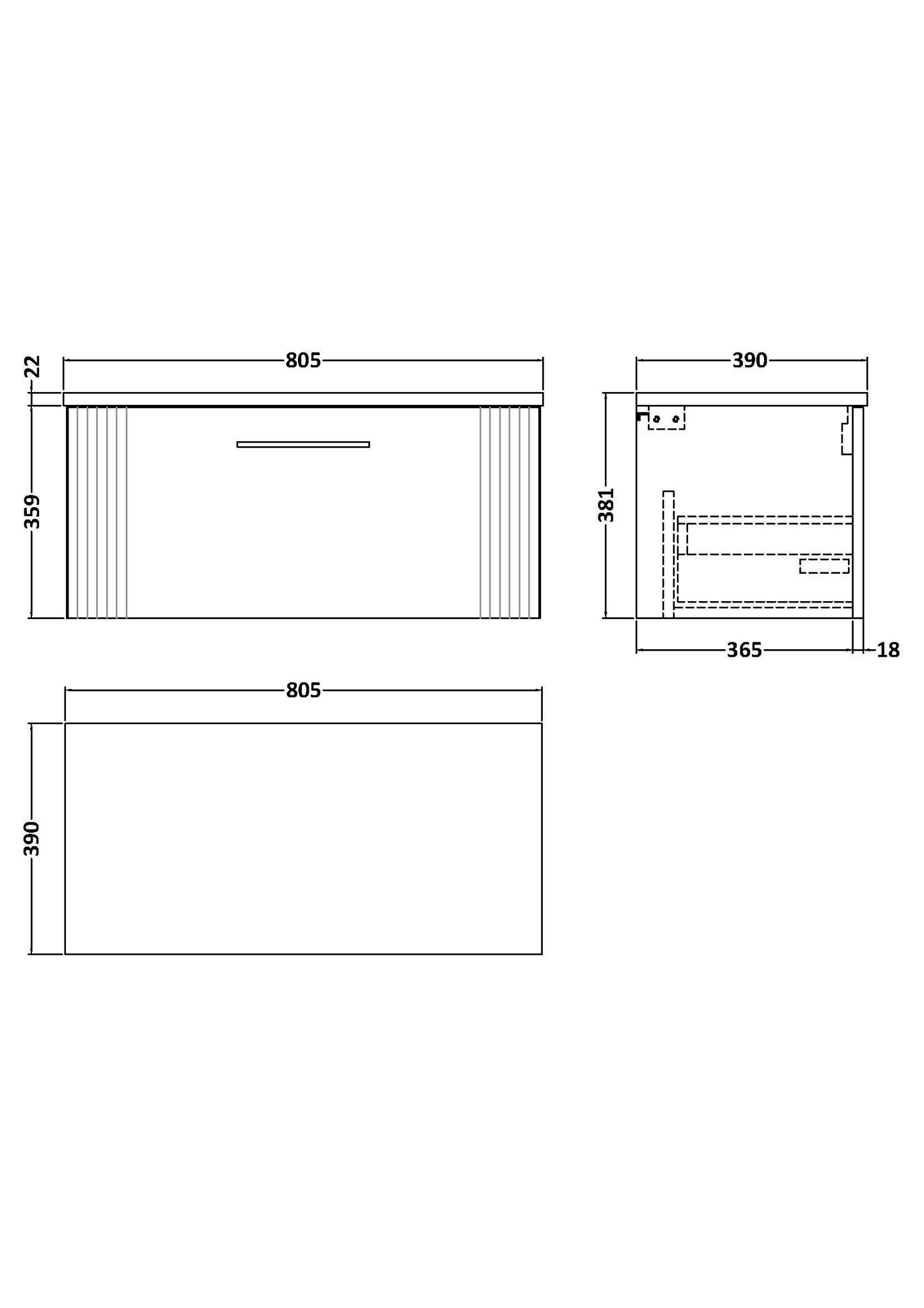 NUIE 800 Wall Hung Single Drawer Vanity & Laminate Worktop