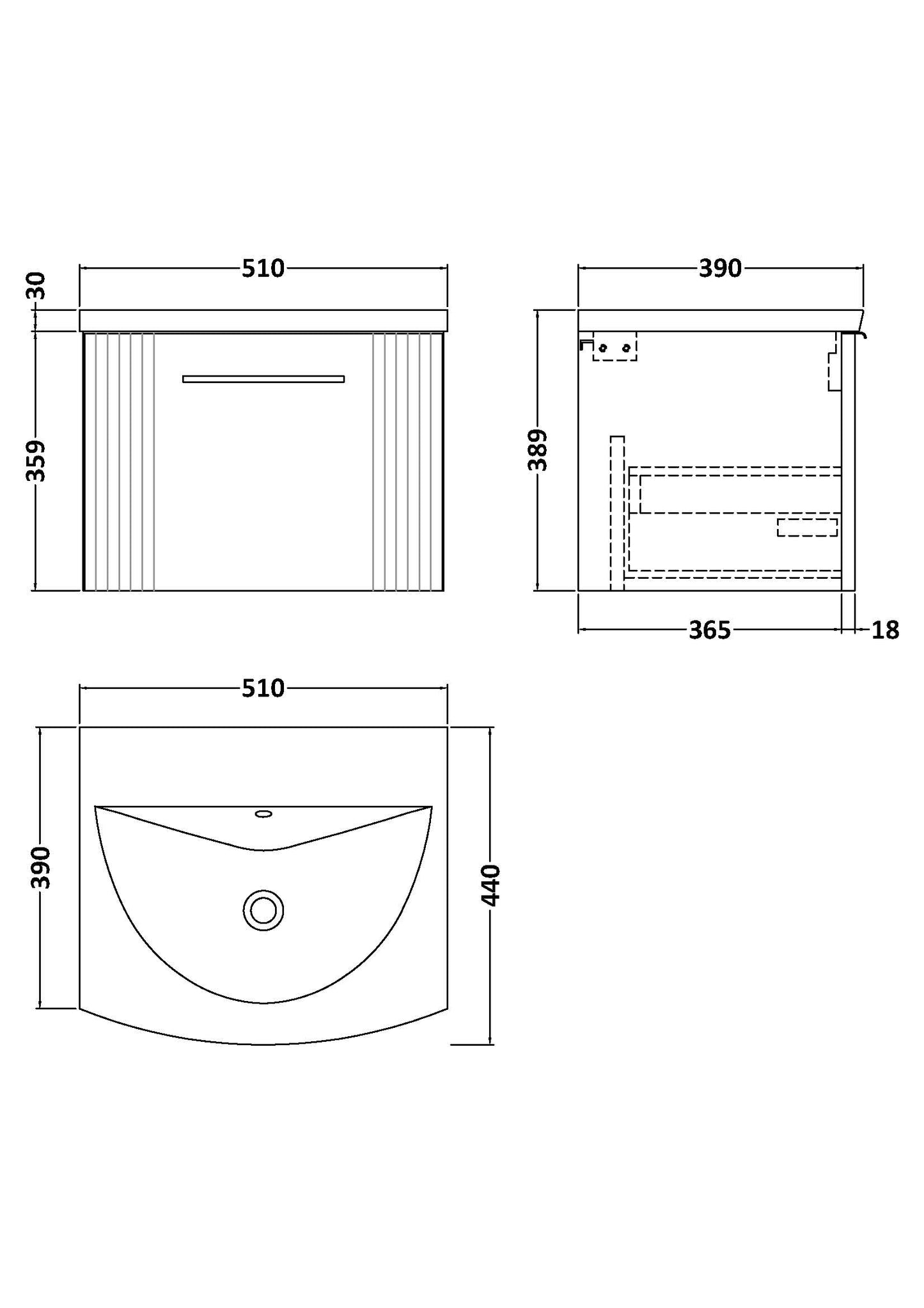NUIE 500mm Wall Hung Single Drawer Vanity & Basin 4