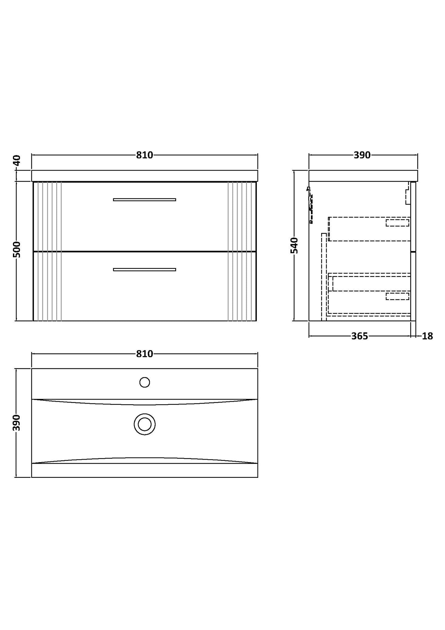 NUIE 800mm Wall Hung 2 Drawer Vanity & Basin 1