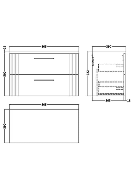 NUIE 800 Wall Hung 2-Drawer Vanity & Laminate Worktop