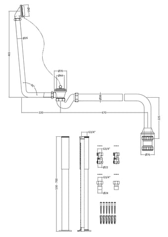 Hudson Reed Roll Top Bath Pack