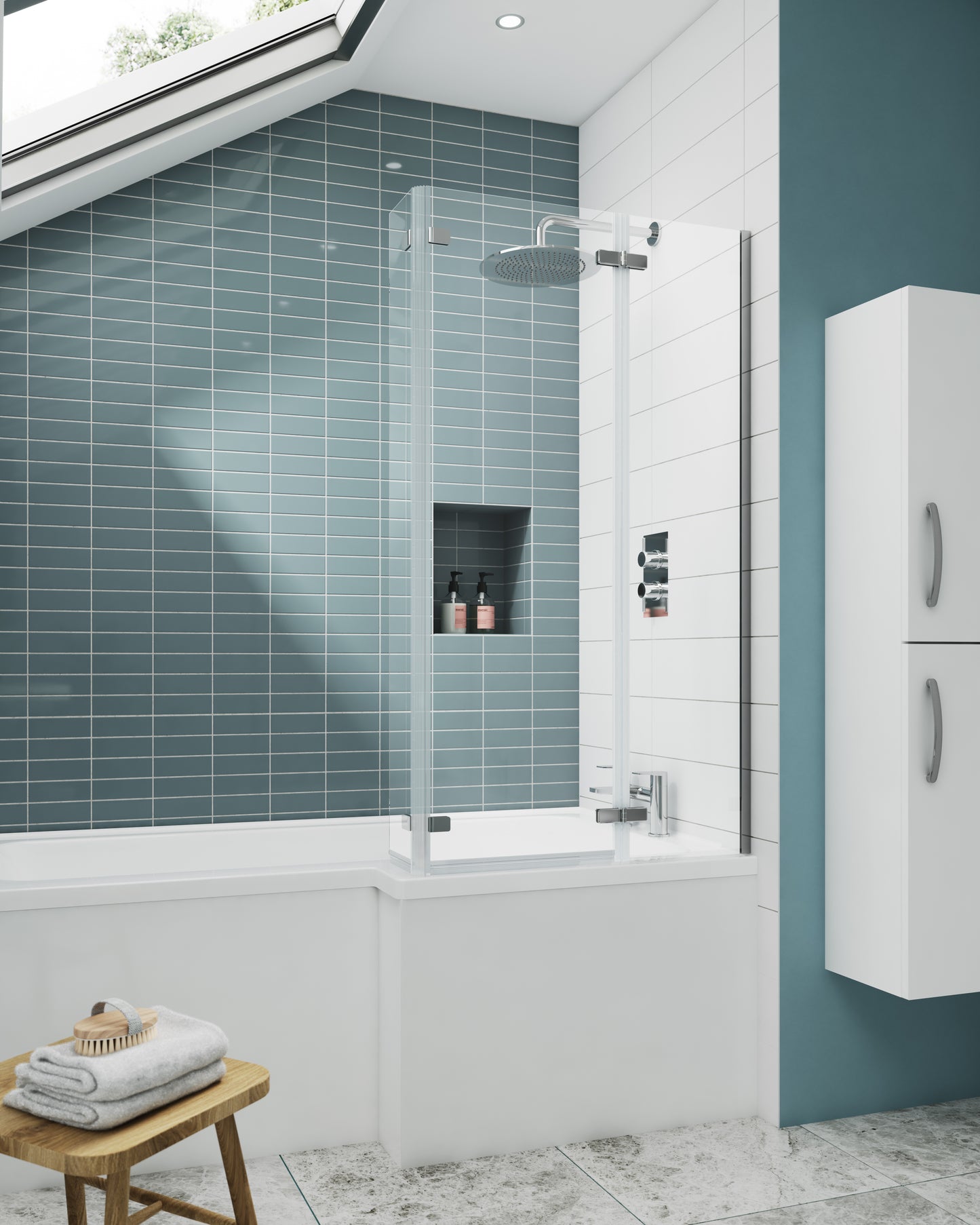 NUIE L-Shaped Hinged Bath Screen