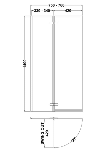 NUIE L-Shaped Hinged Bath Screen