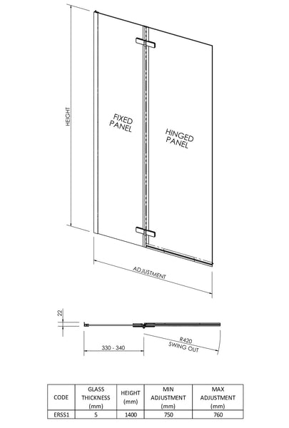 NUIE Square Hinged Bath Screen