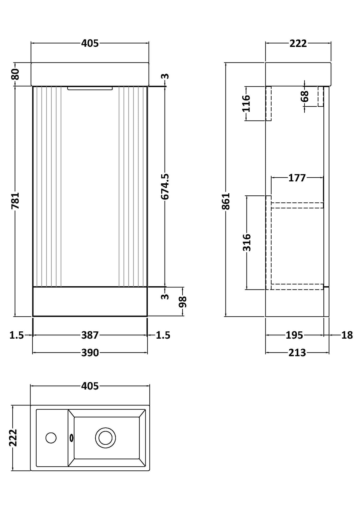 NUIE 400mm Floor Standing Cabinet & Basin