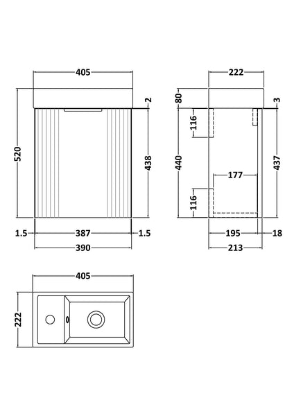 NUIE 400mm Wall Hung Cabinet & Basin