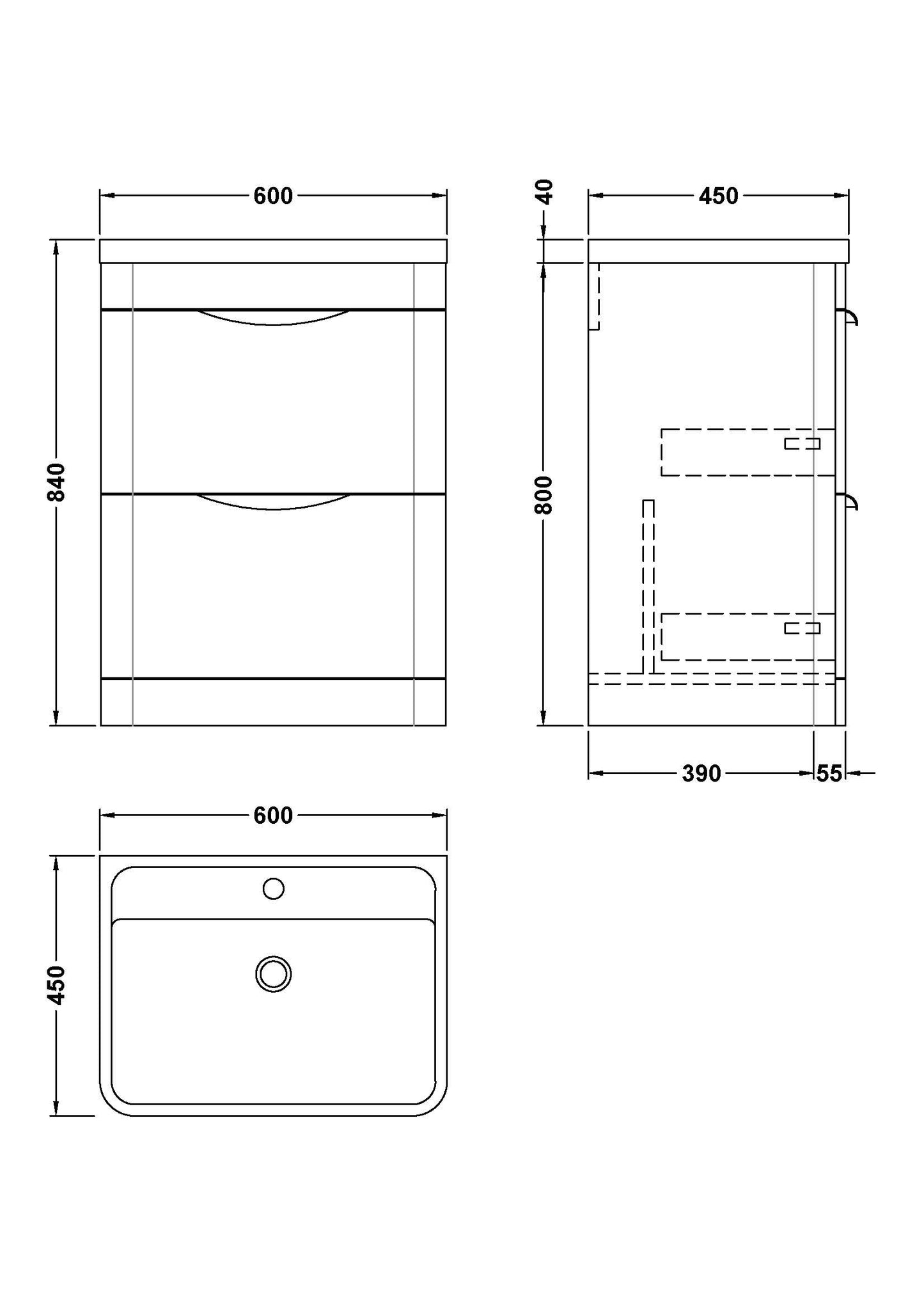NUIE 600mm Floor Standing Vanity & Polymarble Basin