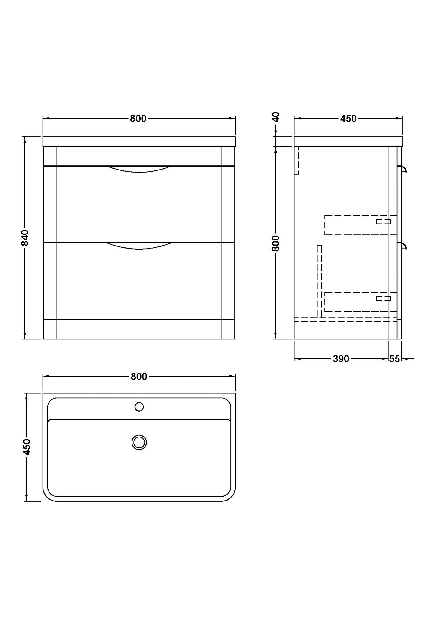 NUIE 800mm Floor Standing Vanity & Polymarble Basin