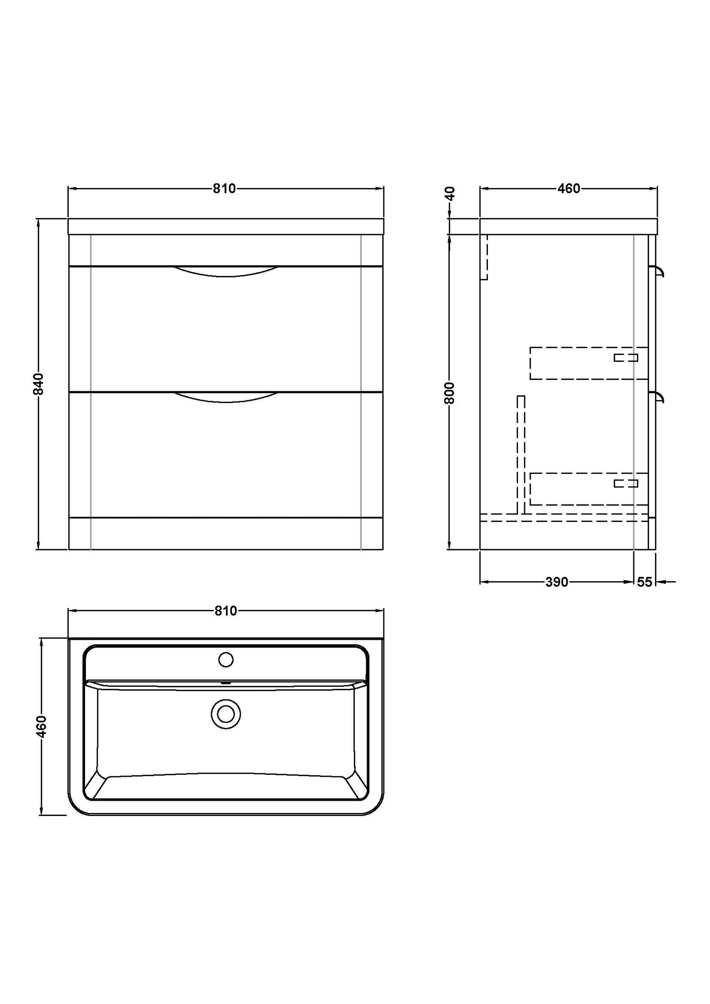NUIE 800mm Floor Standing Vanity & Ceramic Basin