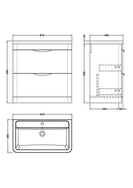 NUIE 800mm Floor Standing Vanity & Ceramic Basin