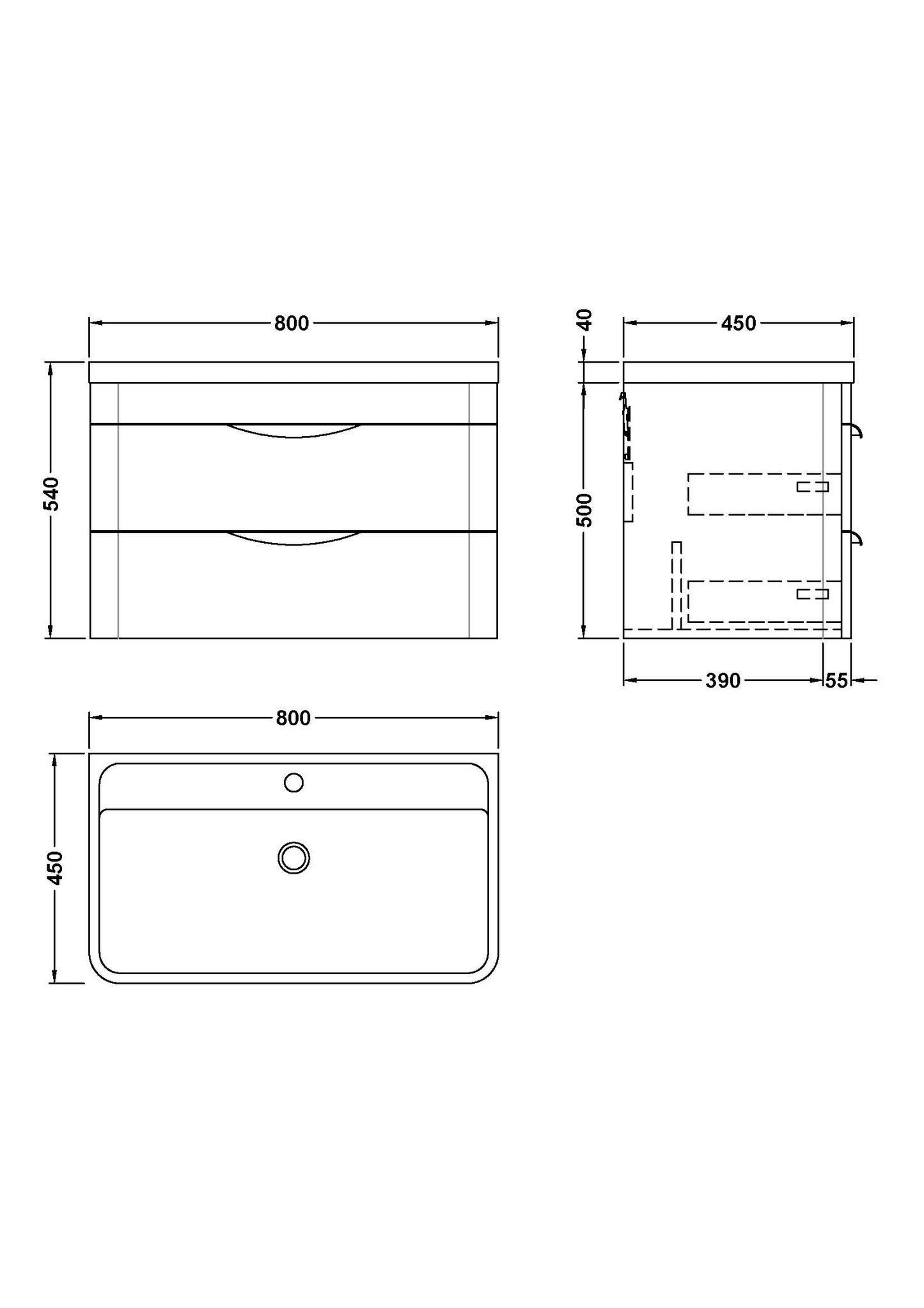 NUIE 800mm Wall Hung Vanity & Polymarble Basin
