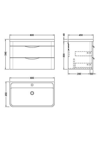 NUIE 800mm Wall Hung Vanity & Polymarble Basin