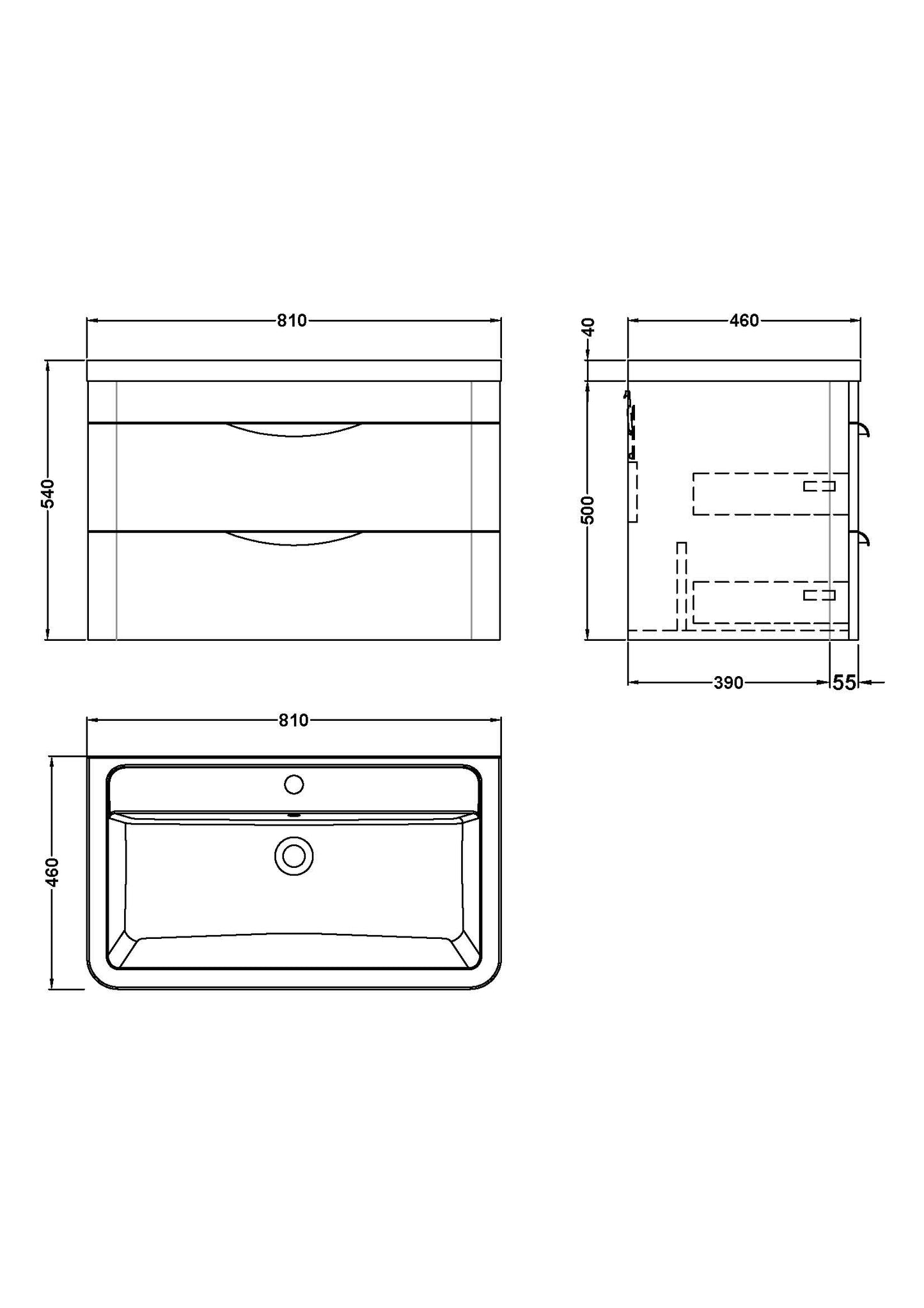 NUIE 800mm Wall Hung Vanity & Ceramic Basin