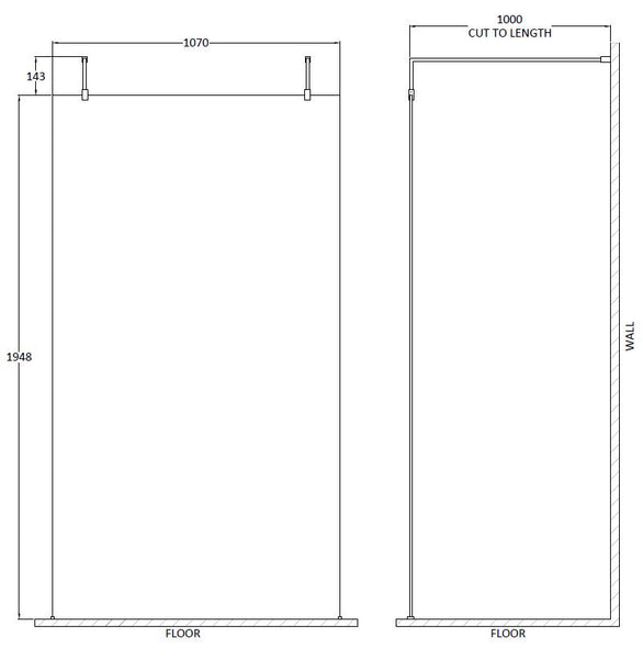 Hudson Reed 1100mm Wetroom Screen with Arms and Feet