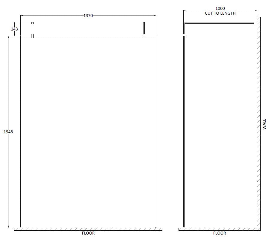 Hudson Reed 1400mm Wetroom Screen With Arms and Feet
