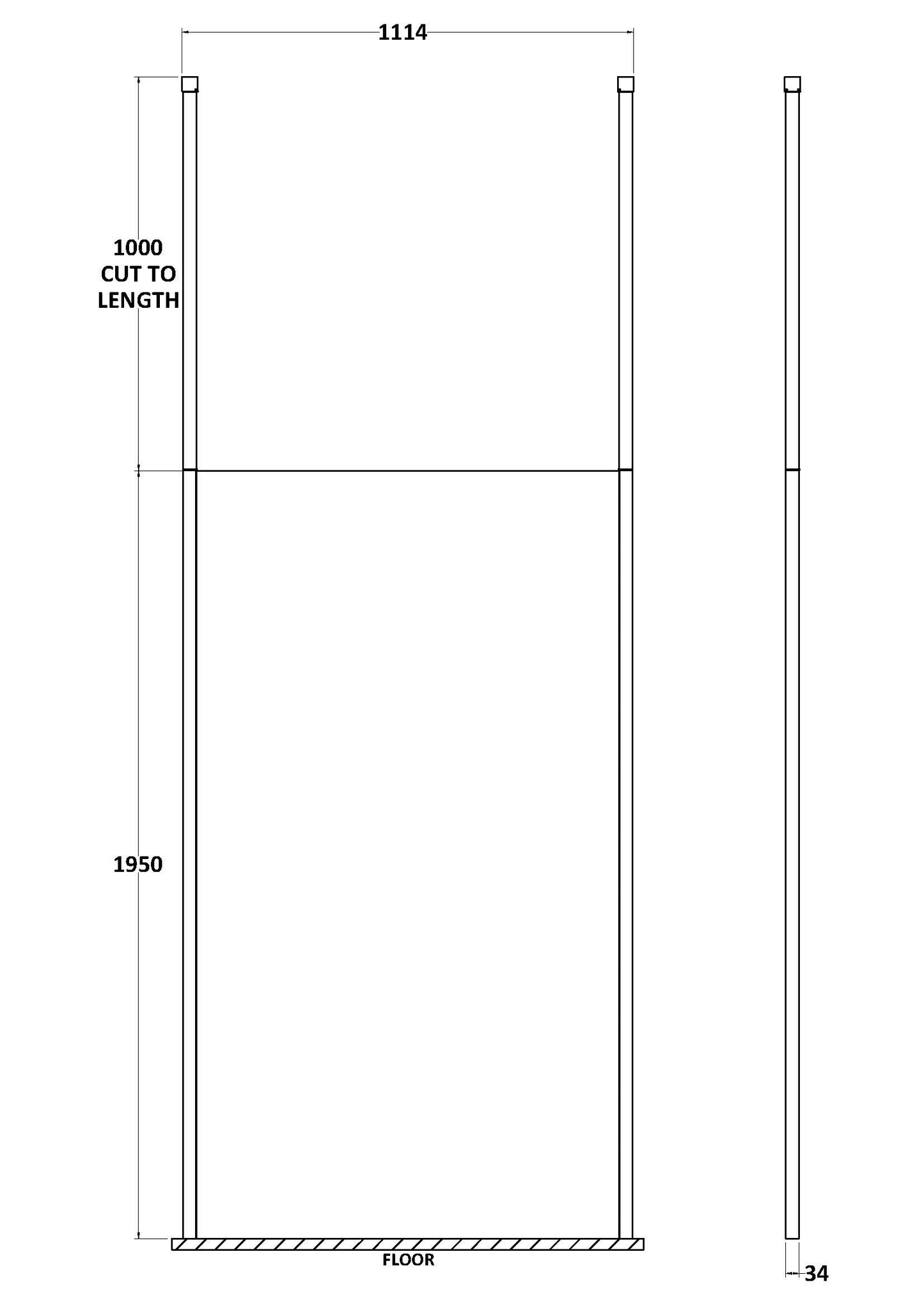Hudson Reed 1100mm Wetroom Screen with Ceiling Posts