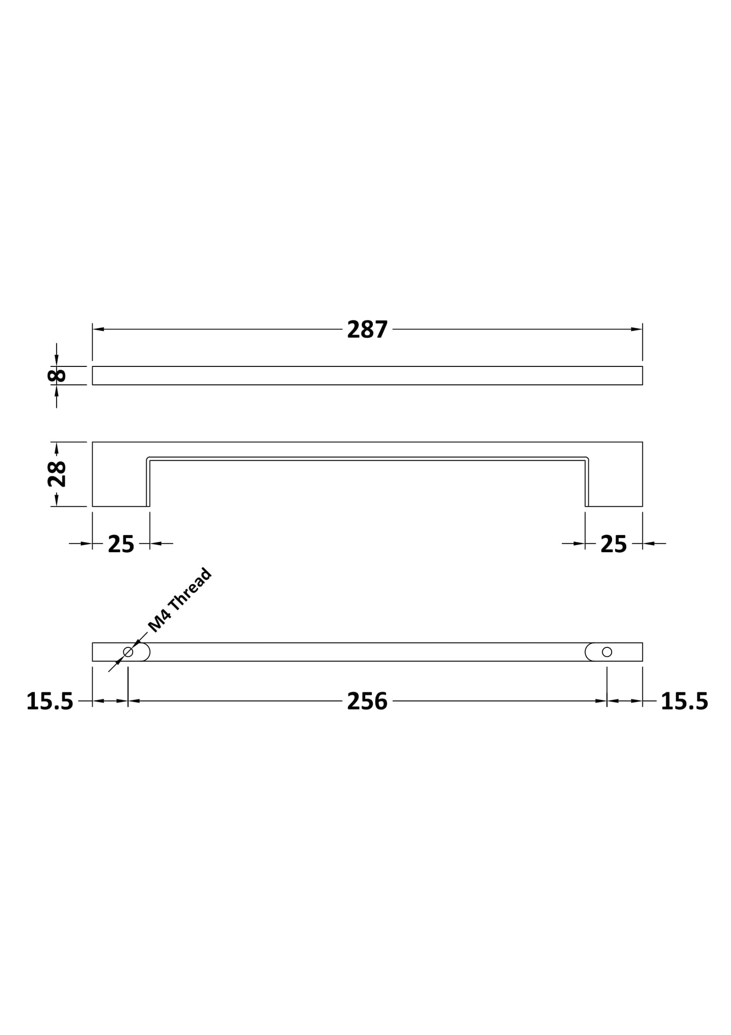 NUIE D Shaped Handle 256mm