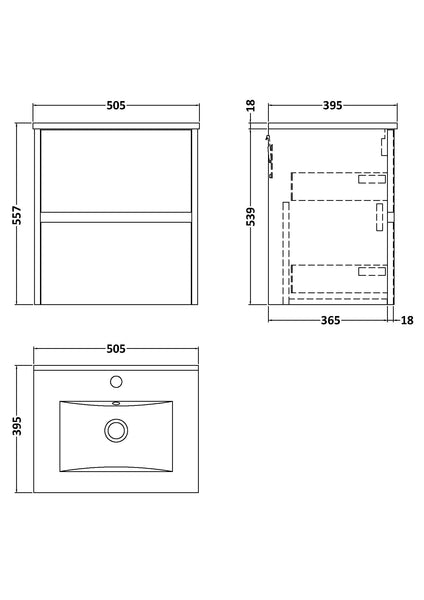 NUIE 500mm Wall Hung 2 Drawer Unit & Basin 2