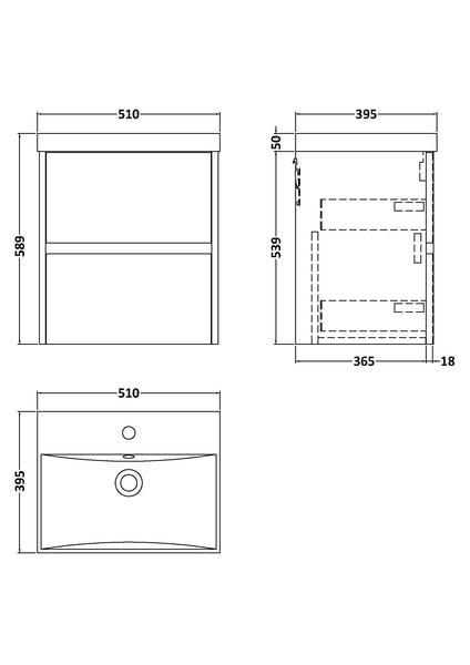 NUIE 500mm Wall Hung 2 Drawer Unit & Basin 3