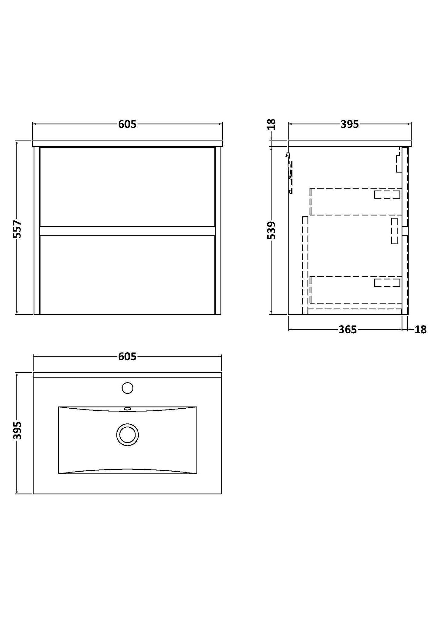 NUIE 600mm Wall Hung 2 Drawer Unit & Basin 2