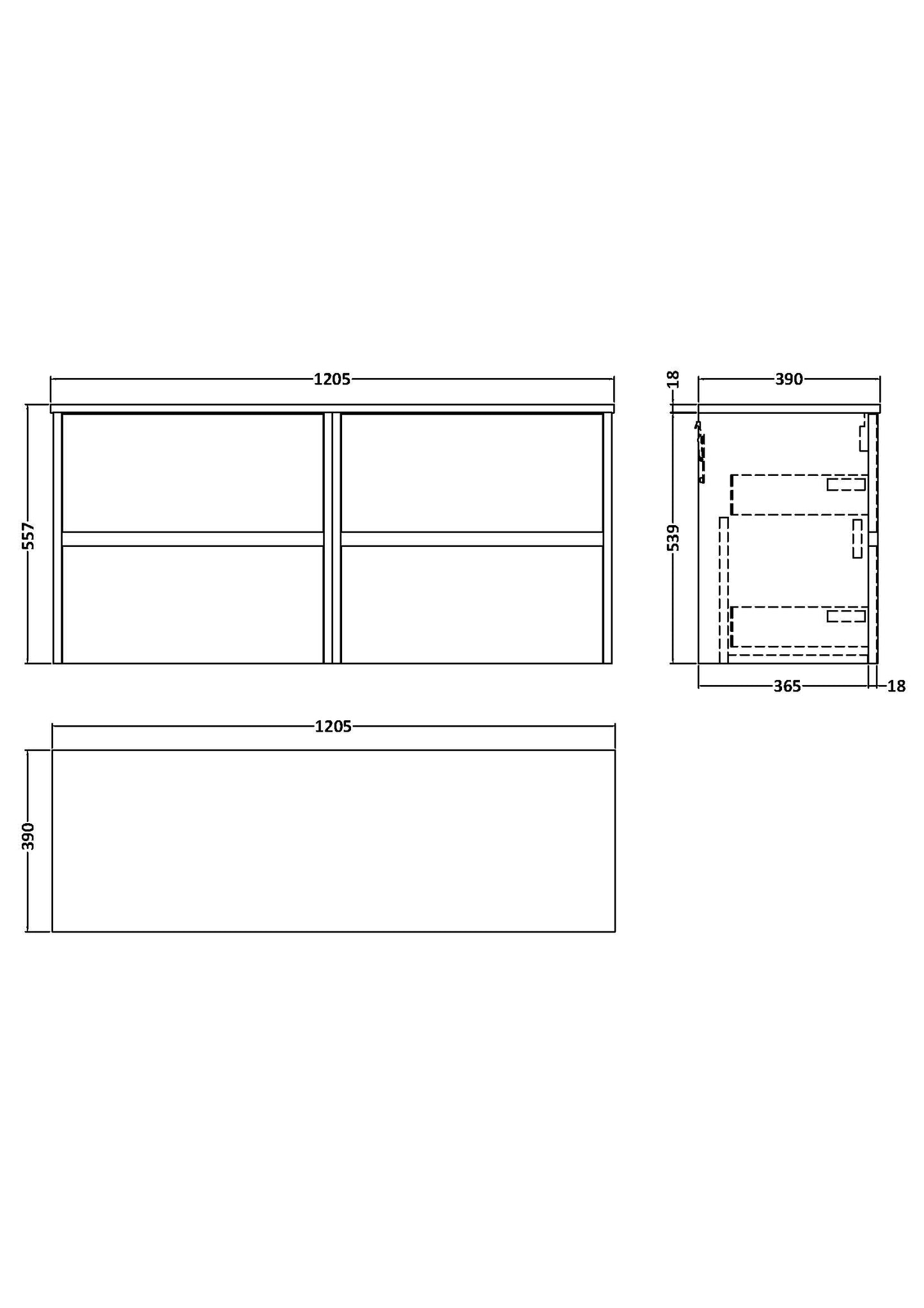 NUIE 1200mm Wall Hung 4 Drawer Unit & Worktop