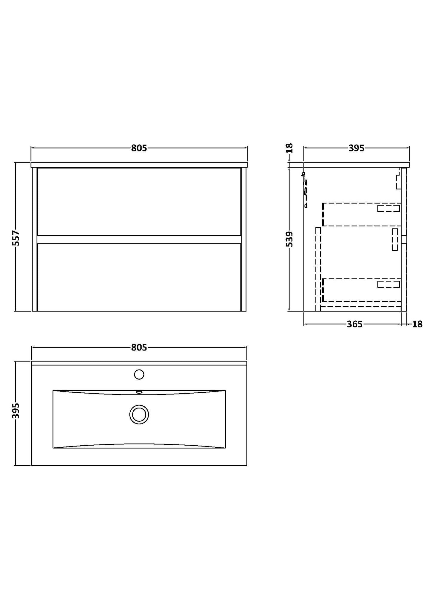 NUIE 800mm Wall Hung 2 Drawer Unit & Basin 2