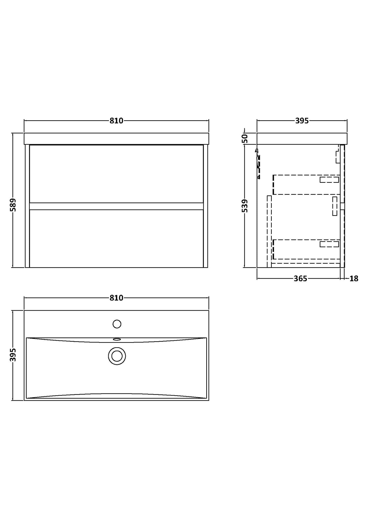 NUIE 800mm Wall Hung 2 Drawer Unit & Basin 3