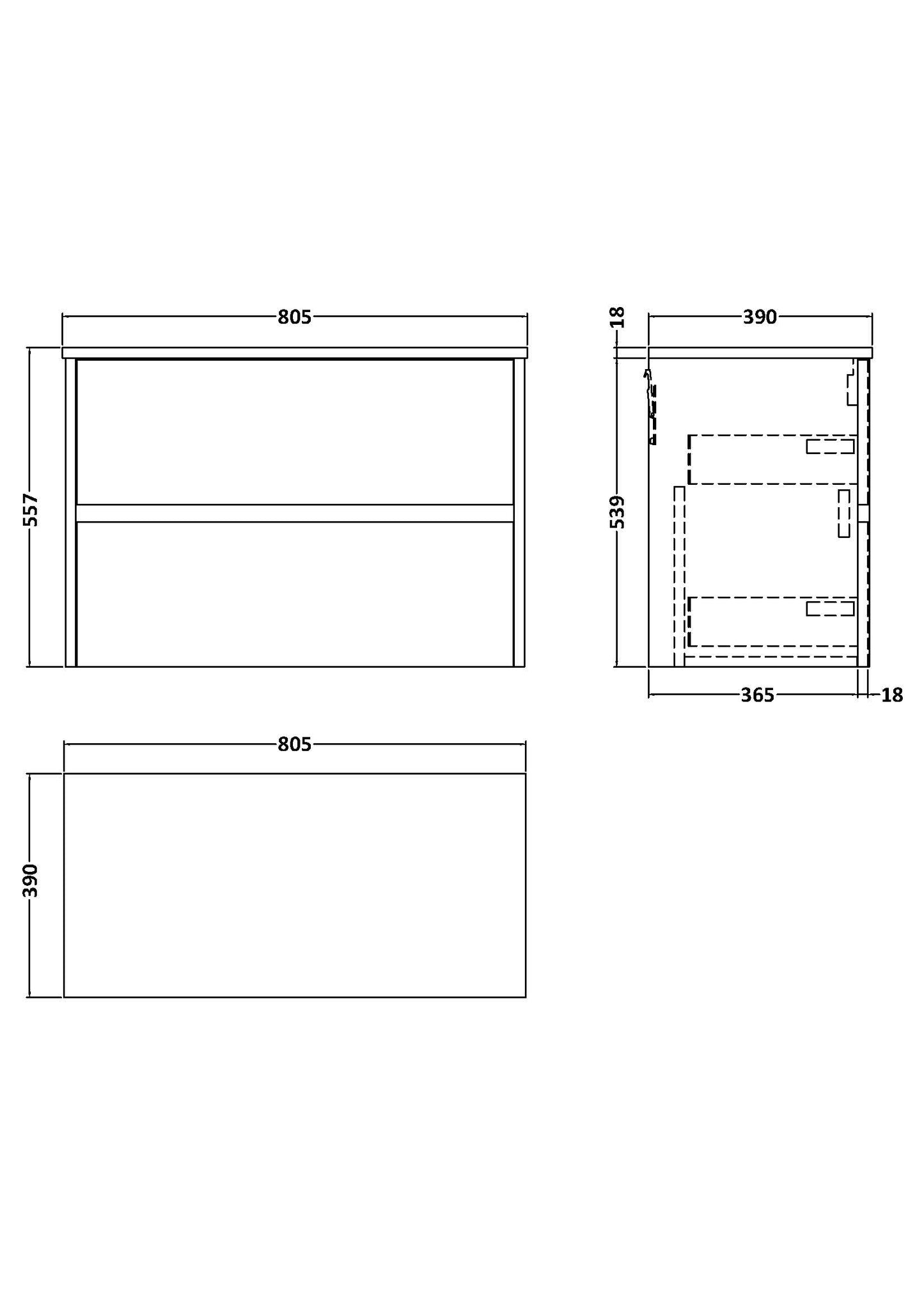 NUIE 800mm Wall Hung 2 Drawer Unit & Worktop
