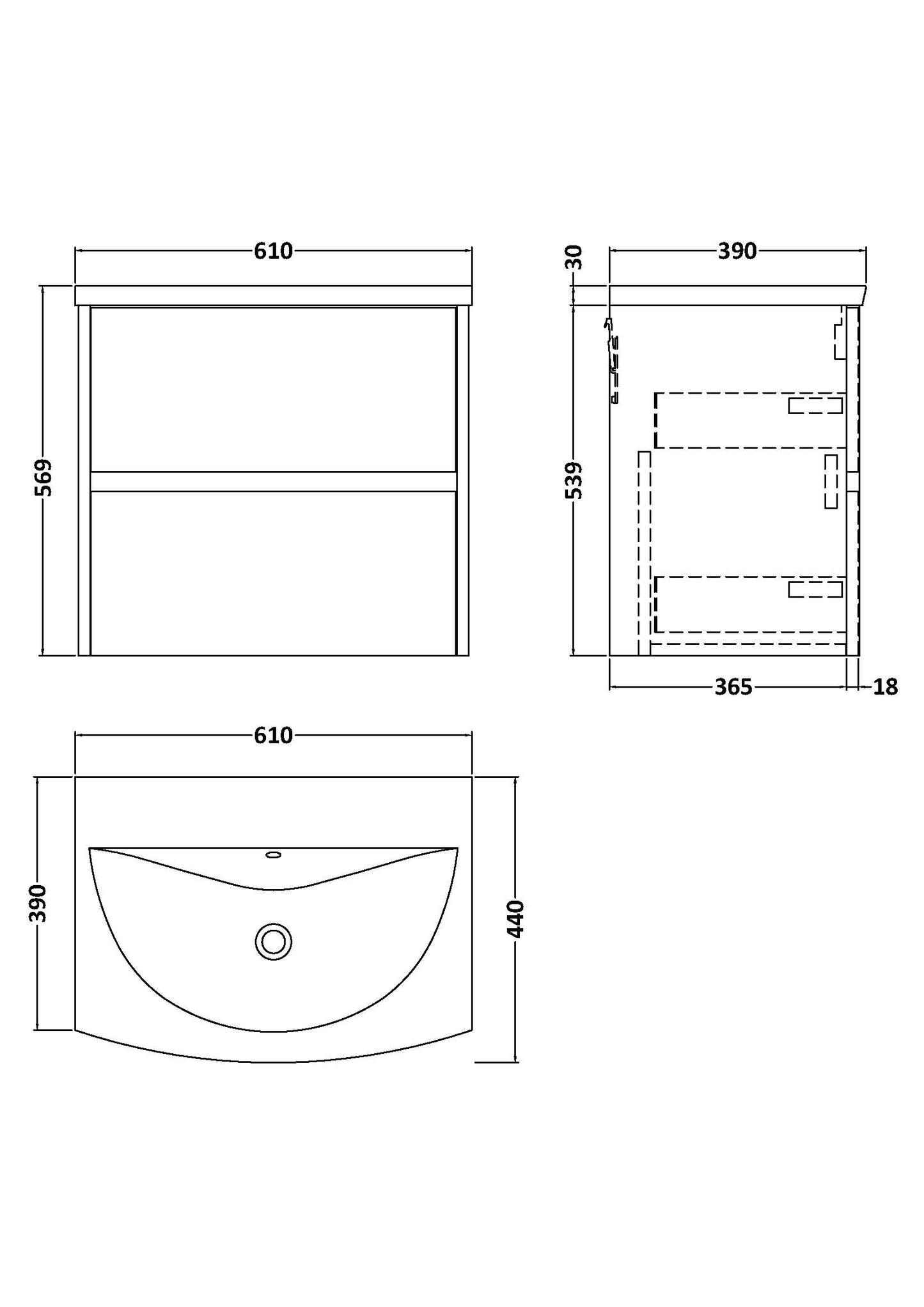 NUIE 600mm Wall Hung 2 Drawer Unit & Basin 4