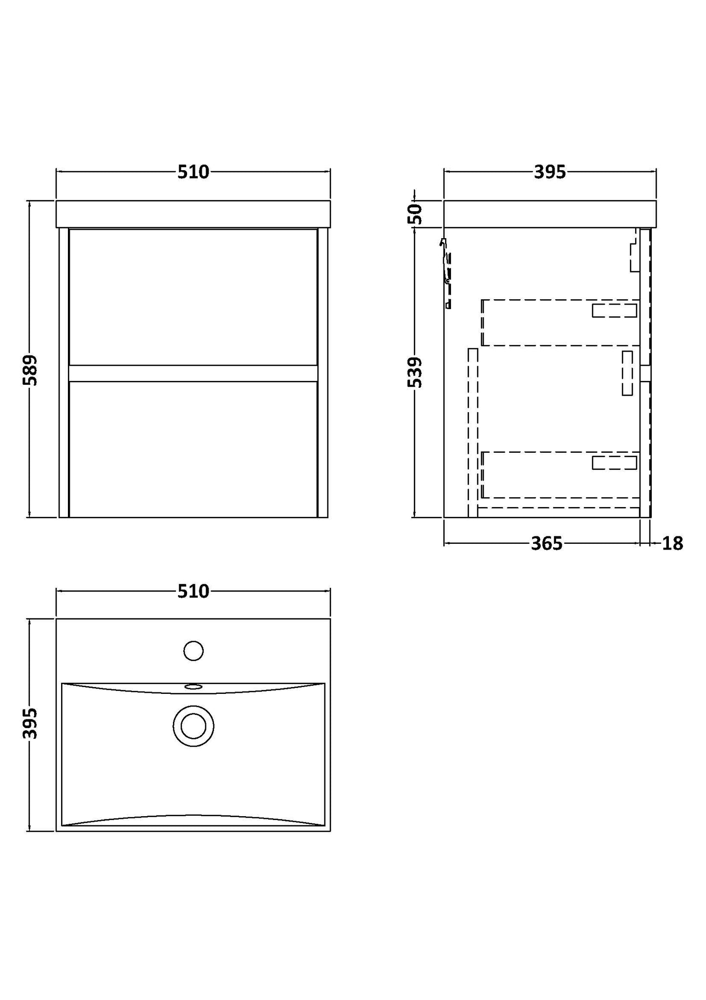 NUIE 500mm Wall Hung 2 Drawer Unit & Basin 3