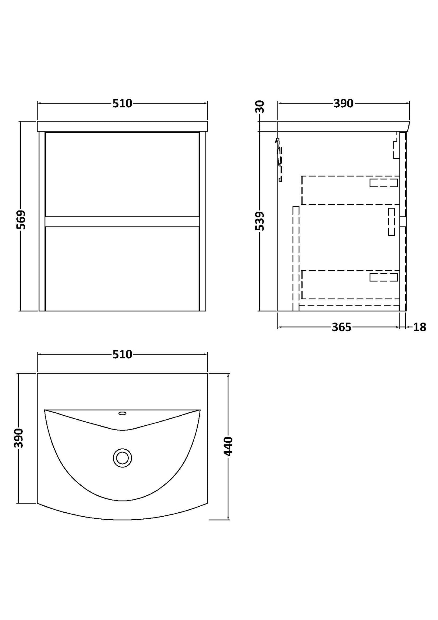 NUIE 500mm Wall Hung 2 Drawer Unit & Basin 4