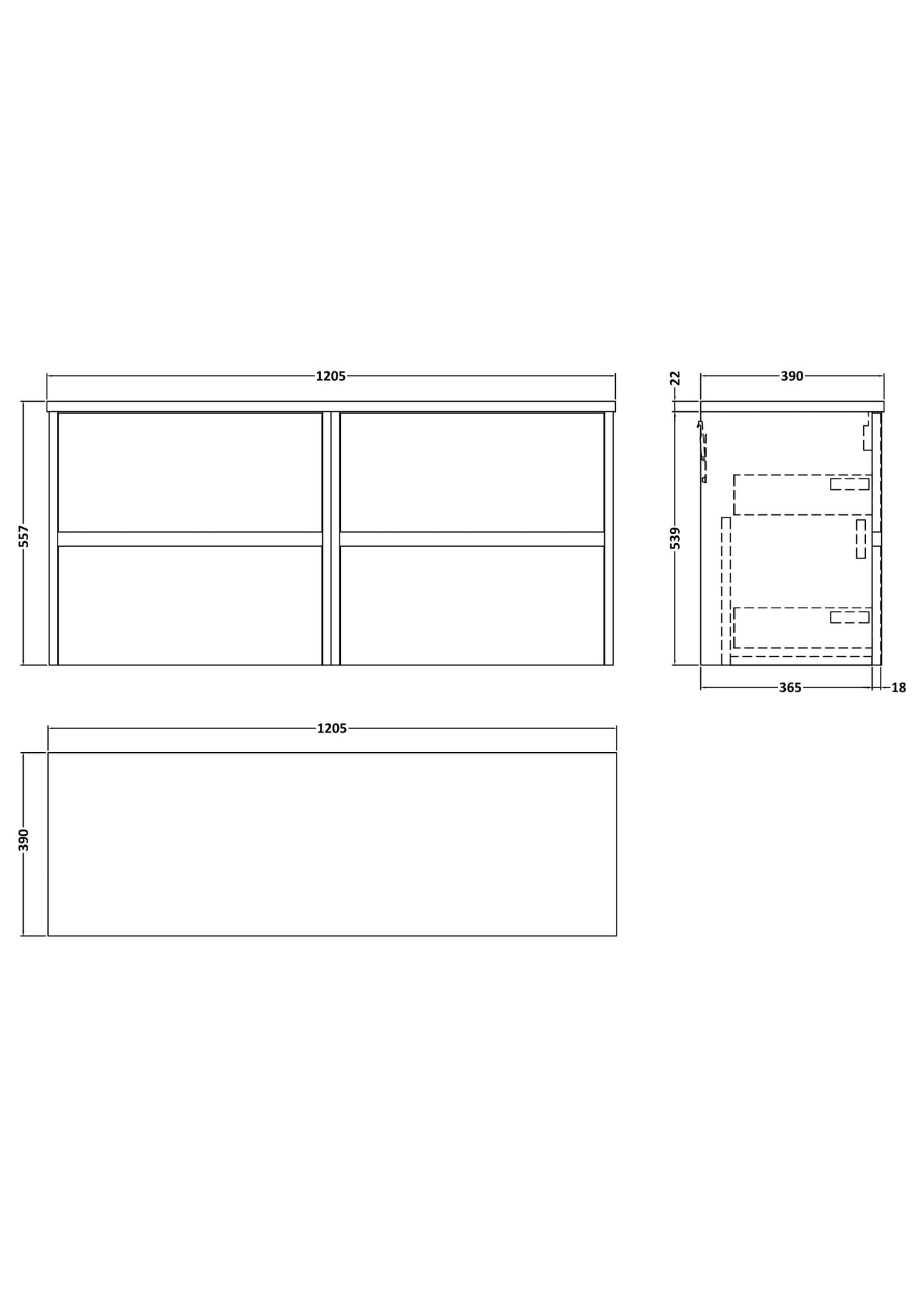 NUIE 1200mm Wall Hung 4-Drawer Unit & Laminate Worktop