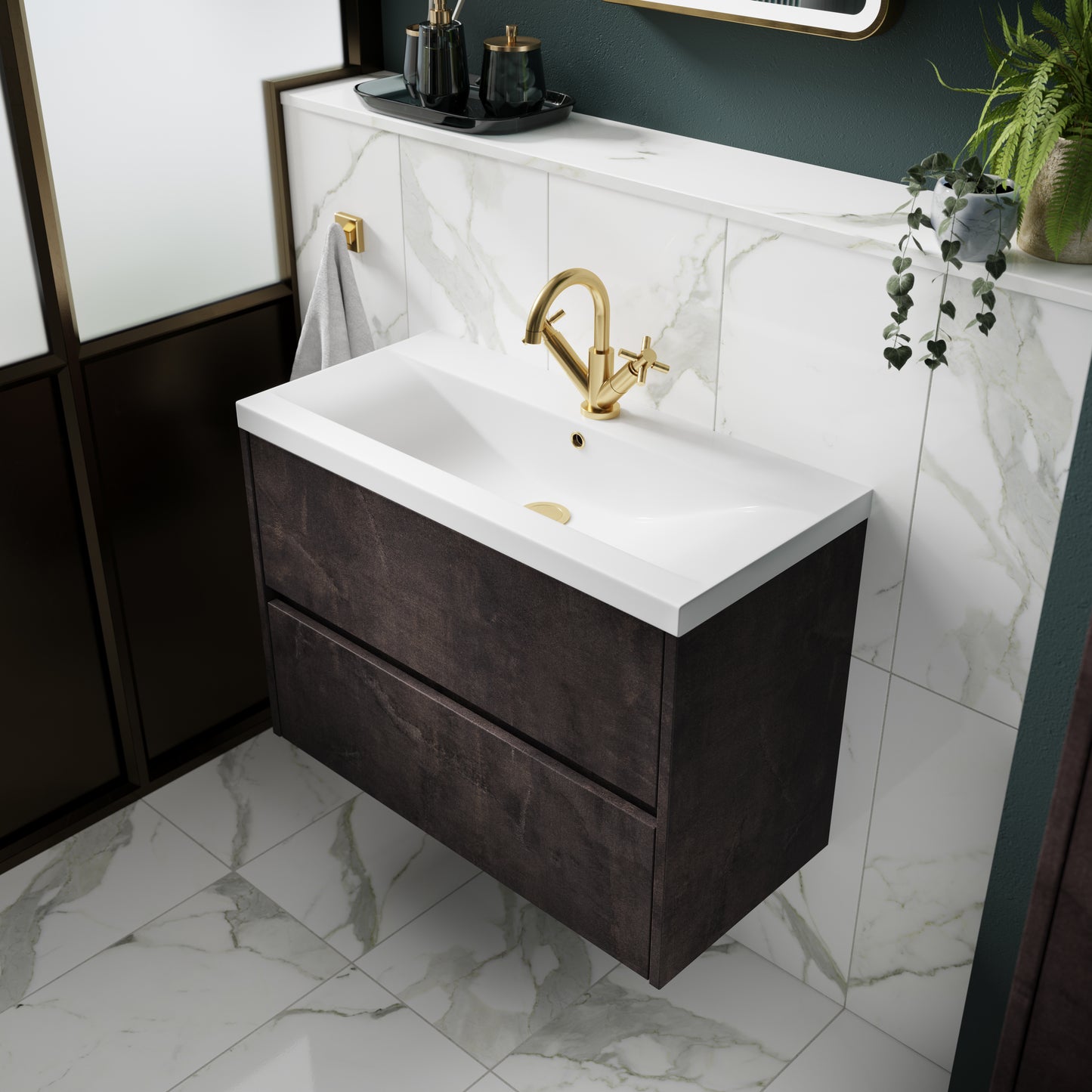 NUIE 800mm Wall Hung 2 Drawer Unit & Basin 1