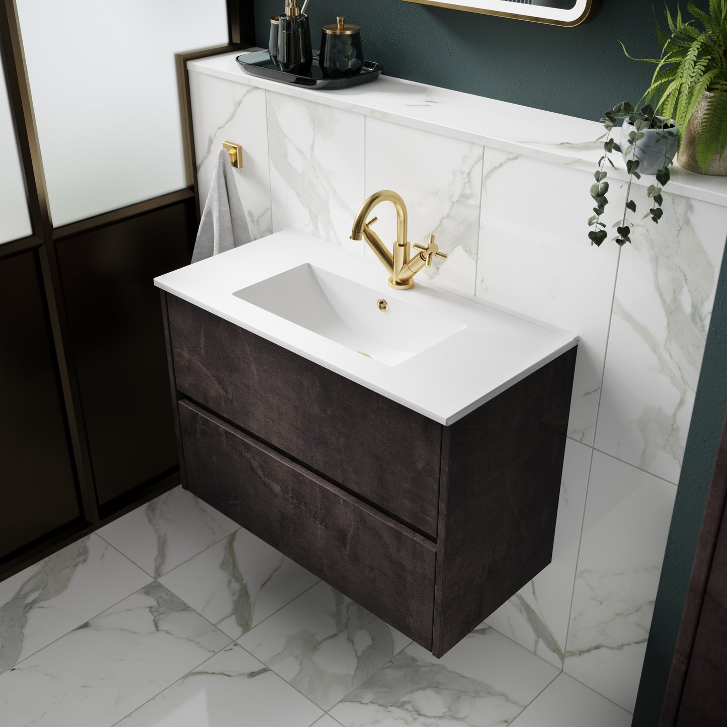 NUIE 800mm Wall Hung 2 Drawer Unit & Basin 2