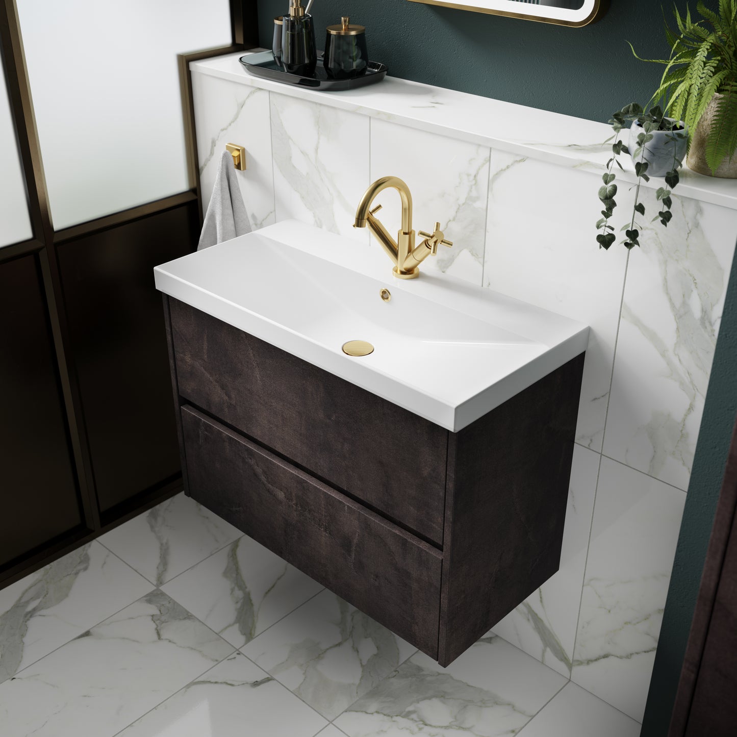 NUIE 800mm Wall Hung 2 Drawer Unit & Basin 3